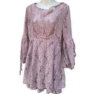 Free People purple Dress Small Crochet Lace overlay  Boho Color two piece
